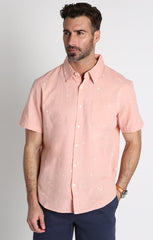 Pink Printed Short Sleeve Cotton Linen Shirt - stjohnscountycondos