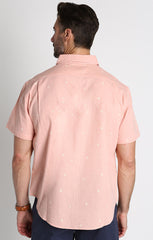 Pink Printed Short Sleeve Cotton Linen Shirt - stjohnscountycondos