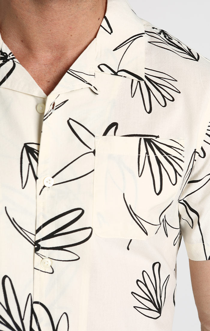 Off White Floral Print Short Sleeve Camp Shirt - stjohnscountycondos