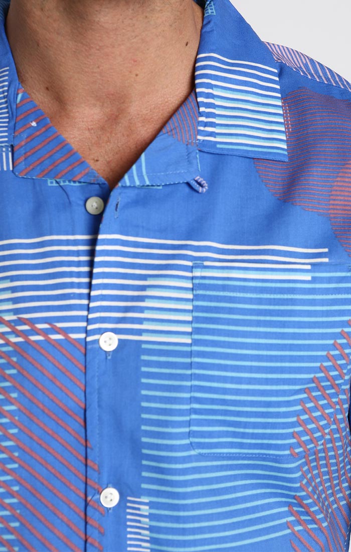 Blue Retro Print Short Sleeve Rayon Camp Shirt - stjohnscountycondos