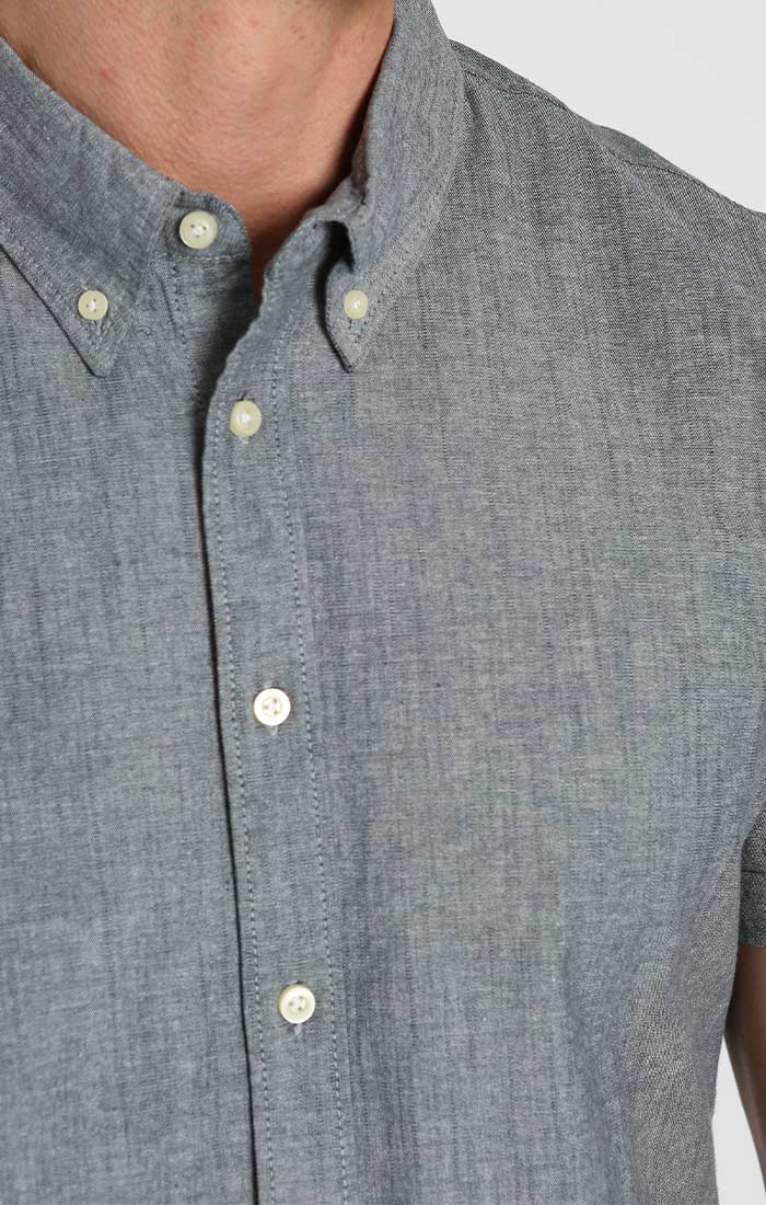 Grey Stretch Chambray Short Sleeve Shirt - stjohnscountycondos