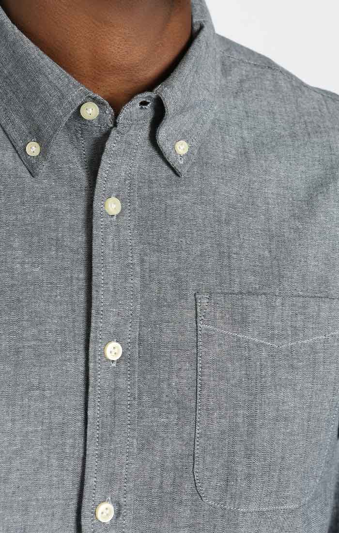 Grey Stretch Chambray One Pocket Long Sleeve Shirt - stjohnscountycondos