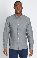 Grey Stretch Chambray One Pocket Long Sleeve Shirt - stjohnscountycondos