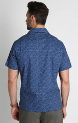 Indigo Geo Print Short Sleeve Rayon Camp Shirt - stjohnscountycondos