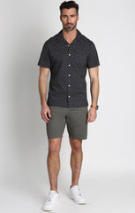 Black Geo Print Short Sleeve Rayon Camp Shirt - stjohnscountycondos