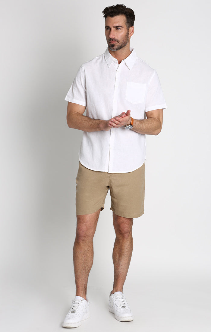 White Cotton Linen Short Sleeve Shirt - stjohnscountycondos