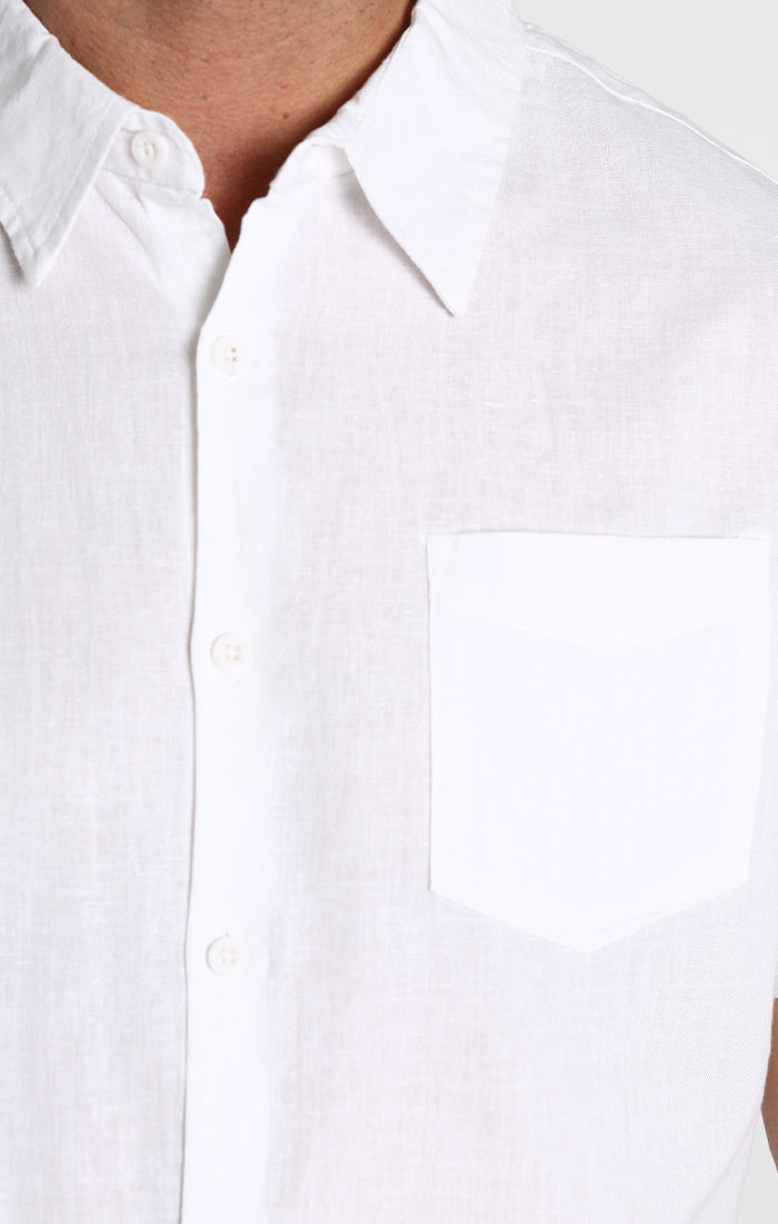 White Cotton Linen Short Sleeve Shirt - stjohnscountycondos