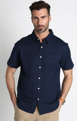 Deep Navy Cotton Linen Short Sleeve Shirt - stjohnscountycondos