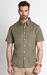 Green Cotton Linen Short Sleeve Shirt - stjohnscountycondos