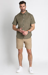 Green Cotton Linen Short Sleeve Shirt - stjohnscountycondos