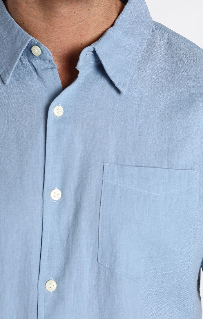 Blue Short Sleeve Cotton Linen Shirt - stjohnscountycondos