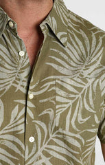 Khaki Printed Short Sleeve Cotton Linen Shirt - stjohnscountycondos