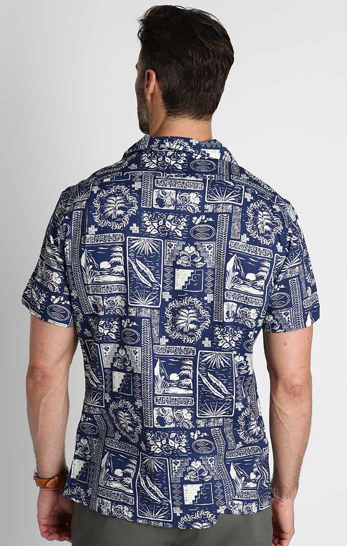 Indigo Island Print Short Sleeve Rayon Camp Shirt - stjohnscountycondos