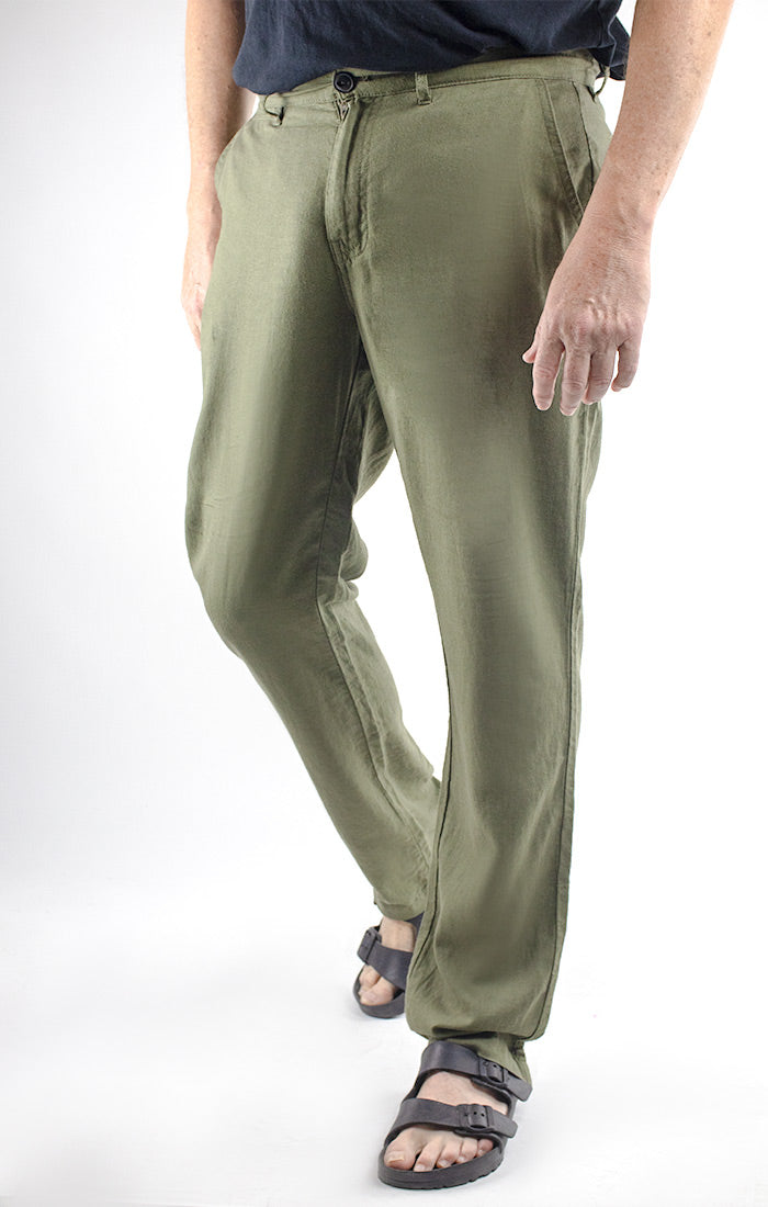 Olive Straight Fit Linen Blend Chino Pant - stjohnscountycondos
