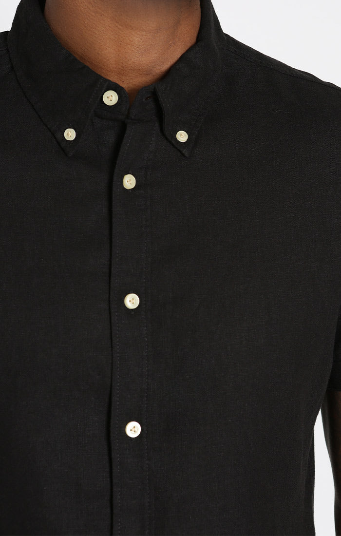 Black Linen Blend Short Sleeve Shirt - stjohnscountycondos