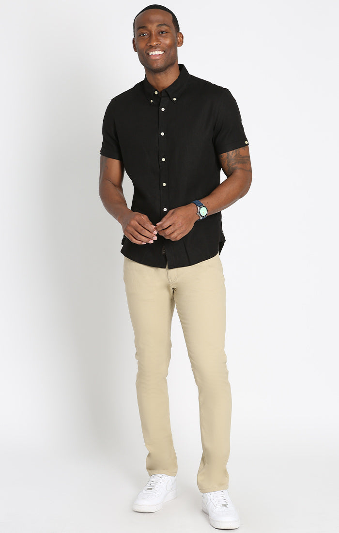 Black Linen Blend Short Sleeve Shirt - stjohnscountycondos
