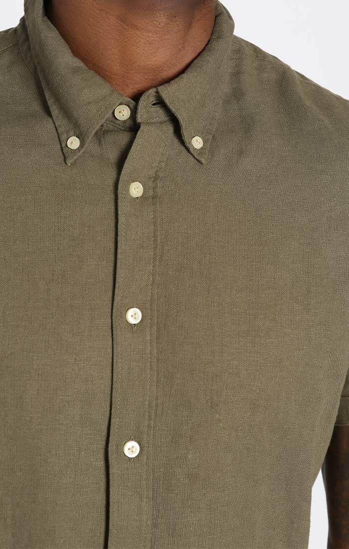 Olive Linen Blend Short Sleeve Shirt - stjohnscountycondos