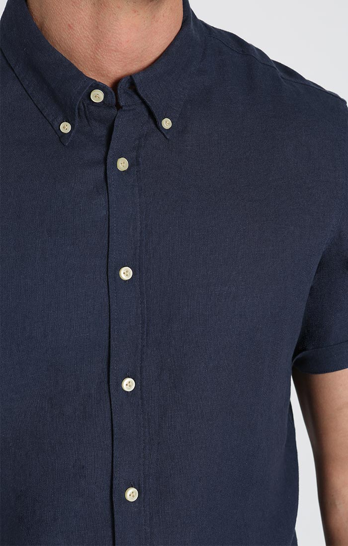 Indigo Linen Blend Short Sleeve Shirt - stjohnscountycondos