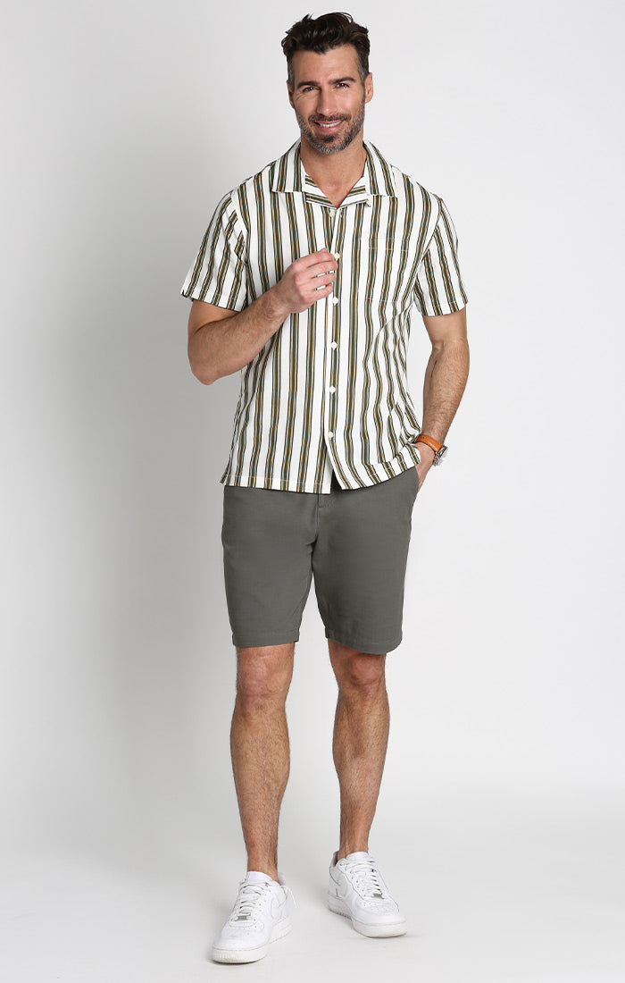 White and Green Stripe Short Sleeve Rayon Camp Shirt - stjohnscountycondos