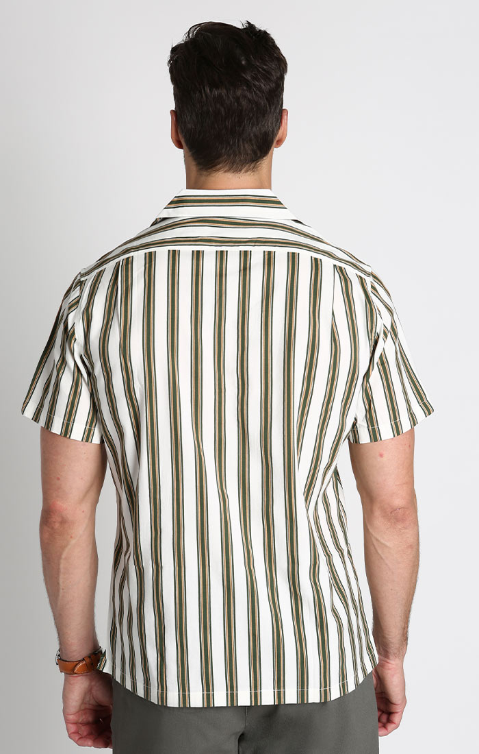 White and Green Stripe Short Sleeve Rayon Camp Shirt - stjohnscountycondos