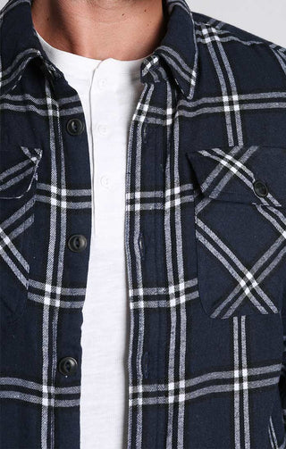 Dark Blue Sherpa Lined Flannel Shirt Jacket - stjohnscountycondos