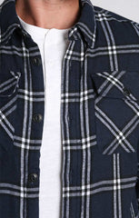 Dark Blue Sherpa Lined Flannel Shirt Jacket - stjohnscountycondos