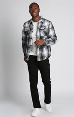 Dark Grey Sherpa Lined Flannel Shirt Jacket - stjohnscountycondos