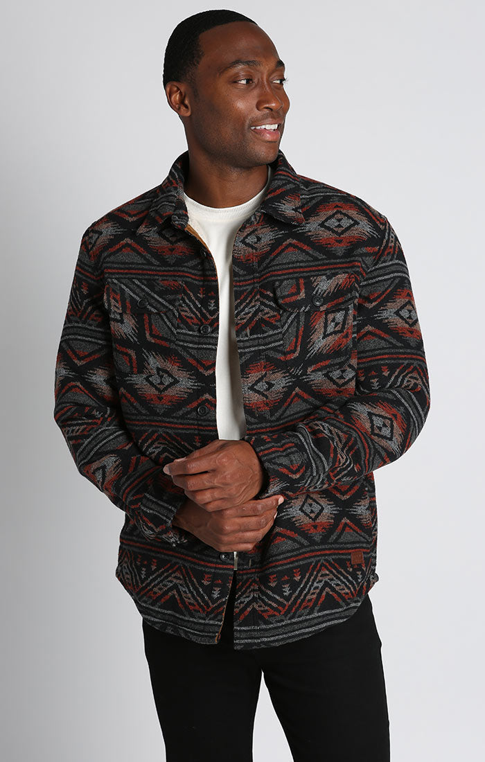 Black Sherpa Lined Wool Blend Shirt Jacket - stjohnscountycondos