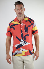 Orange Tropical Print Rayon Short Sleeve Camp Shirt - stjohnscountycondos