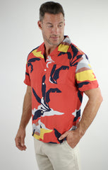 Orange Tropical Print Rayon Short Sleeve Camp Shirt - stjohnscountycondos