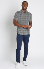 Dark Grey Printed Stretch Knit Oxford Short Sleeve Shirt - stjohnscountycondos