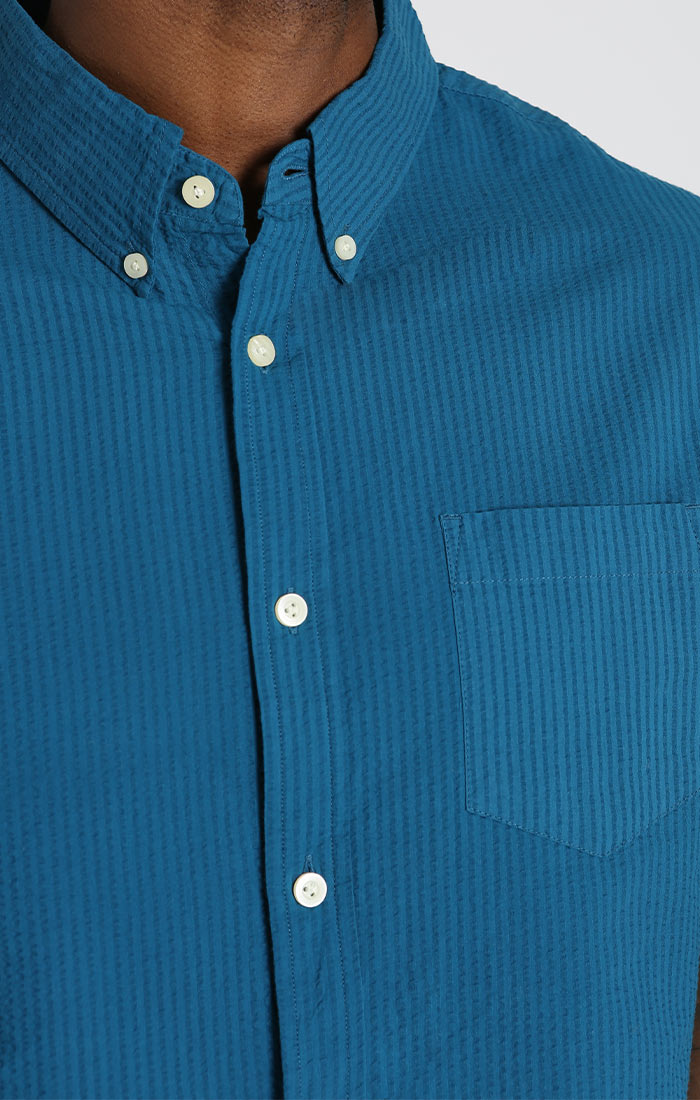 Blue Seersucker Short Sleeve Shirt - stjohnscountycondos