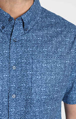 Navy Printed Short Sleeve Oxford Shirt - stjohnscountycondos