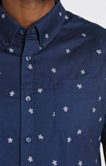 Blue Printed Short Sleeve Oxford Shirt - stjohnscountycondos