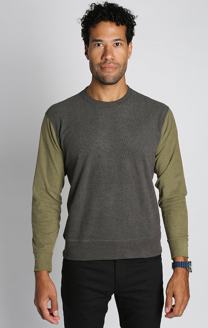Charcoal and Green Colorblock Ultra Soft Ribbed Crewneck - stjohnscountycondos