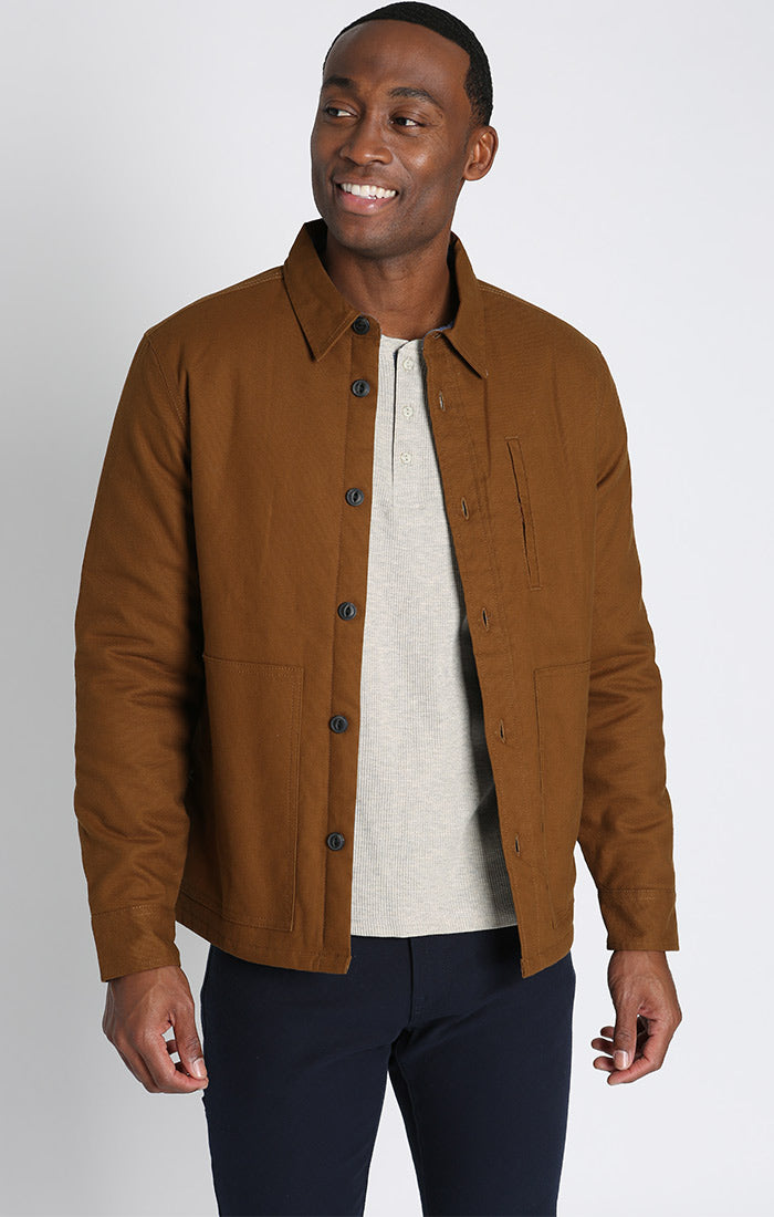 Brown Stretch Quilted Canvas Shirt Jacket - stjohnscountycondos