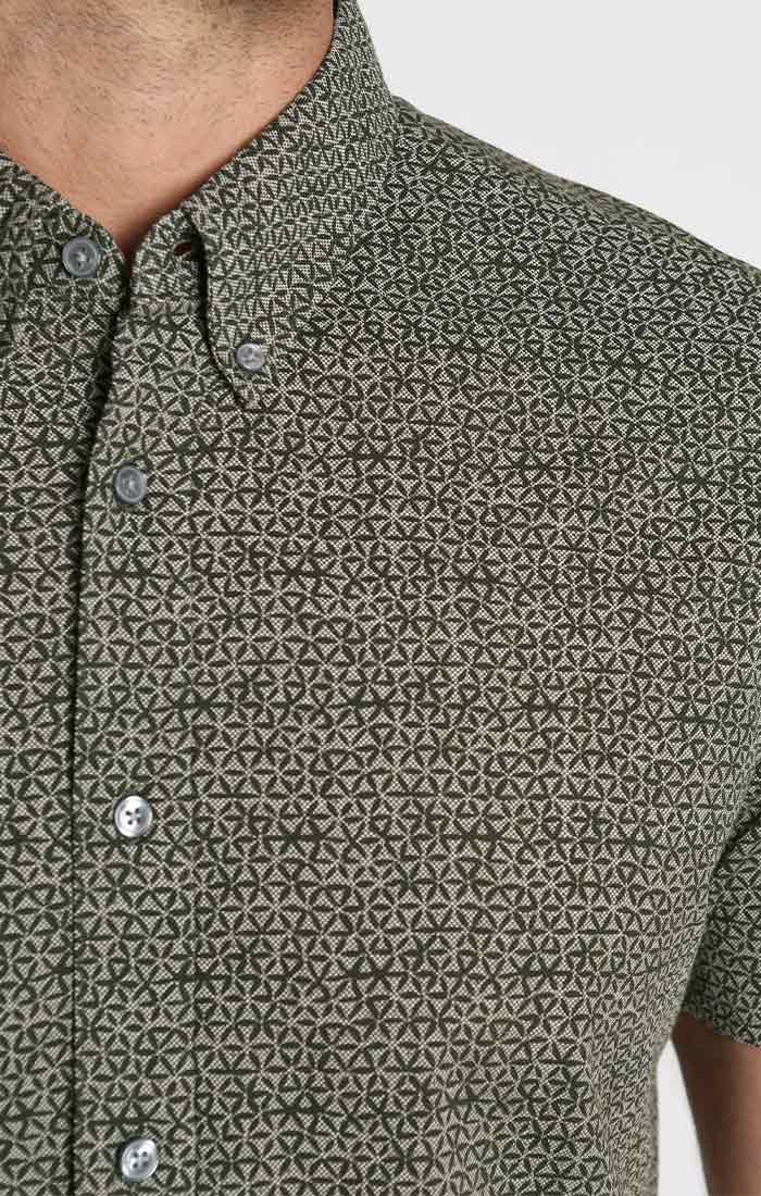 Olive Printed Knit Oxford Stretch Short Sleeve Shirt - stjohnscountycondos
