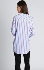 Striped Long Sleeve Tab Rayon Blouse - stjohnscountycondos