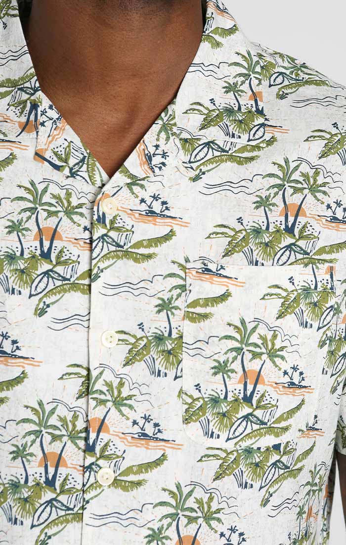 Tropical Print Rayon Short Sleeve Camp Shirt - stjohnscountycondos