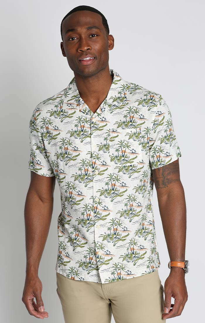 Tropical Print Rayon Short Sleeve Camp Shirt - stjohnscountycondos