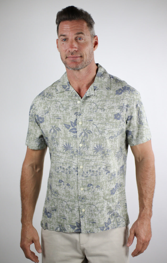 Olive Island Print Rayon Short Sleeve Camp Shirt - stjohnscountycondos