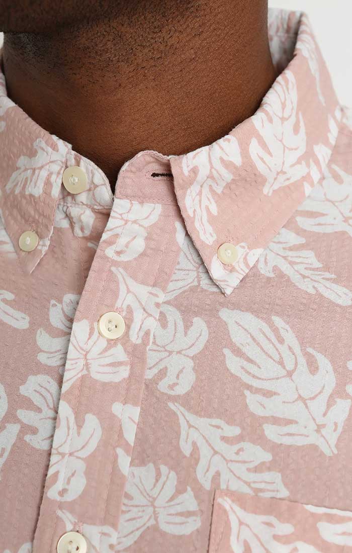 Floral Print Seersucker Short Sleeve Shirt - stjohnscountycondos