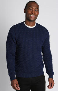Navy Cotton Cashmere Cable Knit Sweater - stjohnscountycondos