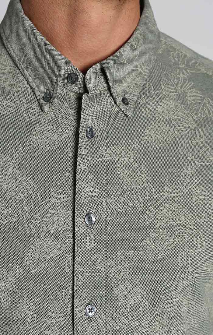 Leaf Print Knit Oxford Short Sleeve Shirt - stjohnscountycondos