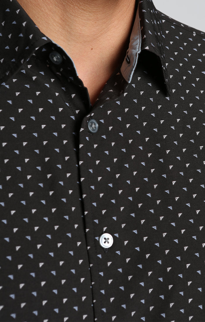 Black Geo Print Gravityless Short Sleeve Shirt - stjohnscountycondos