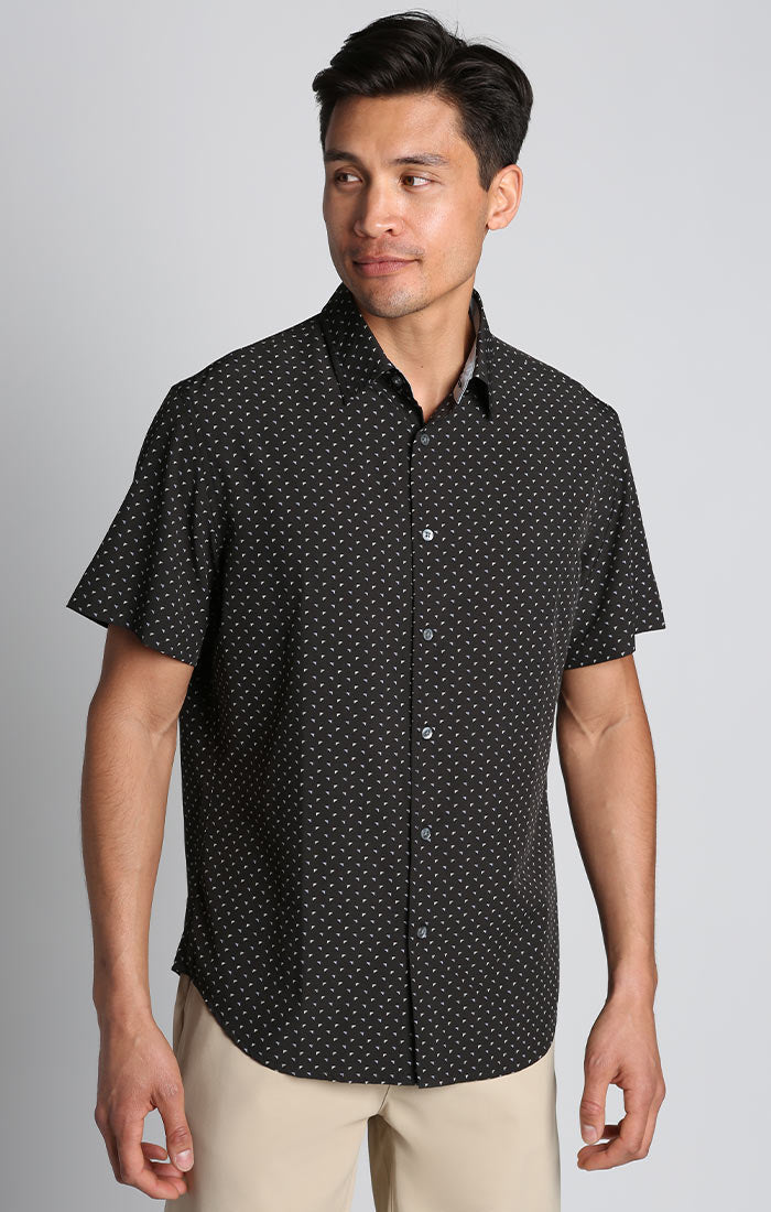 Black Geo Print Gravityless Short Sleeve Shirt - stjohnscountycondos