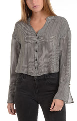 Cropped Striped Bell Sleeve Blouse - stjohnscountycondos