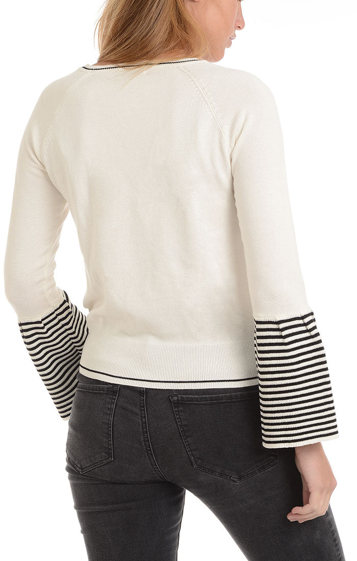 White Bell Sleeve Pullover Sweater - stjohnscountycondos