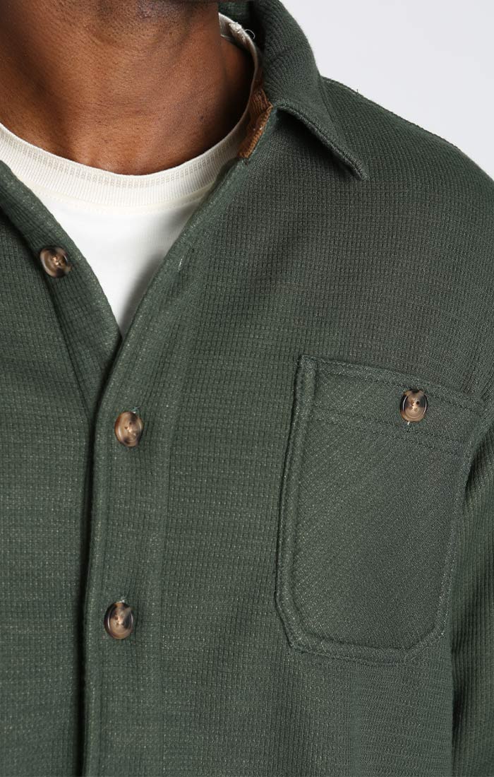 Forest Green Sherpa Lined Waffle Shirt Jacket - stjohnscountycondos