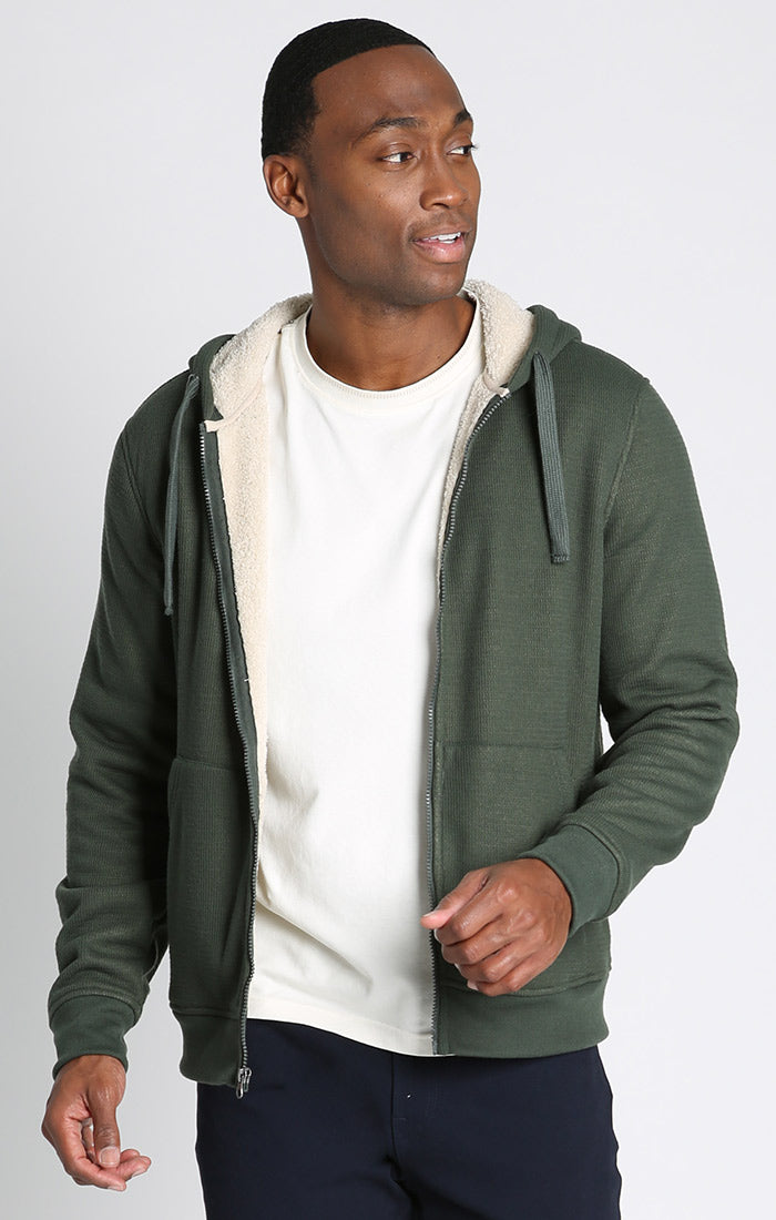 Forest Green Sherpa Lined Waffle Hoodie - stjohnscountycondos